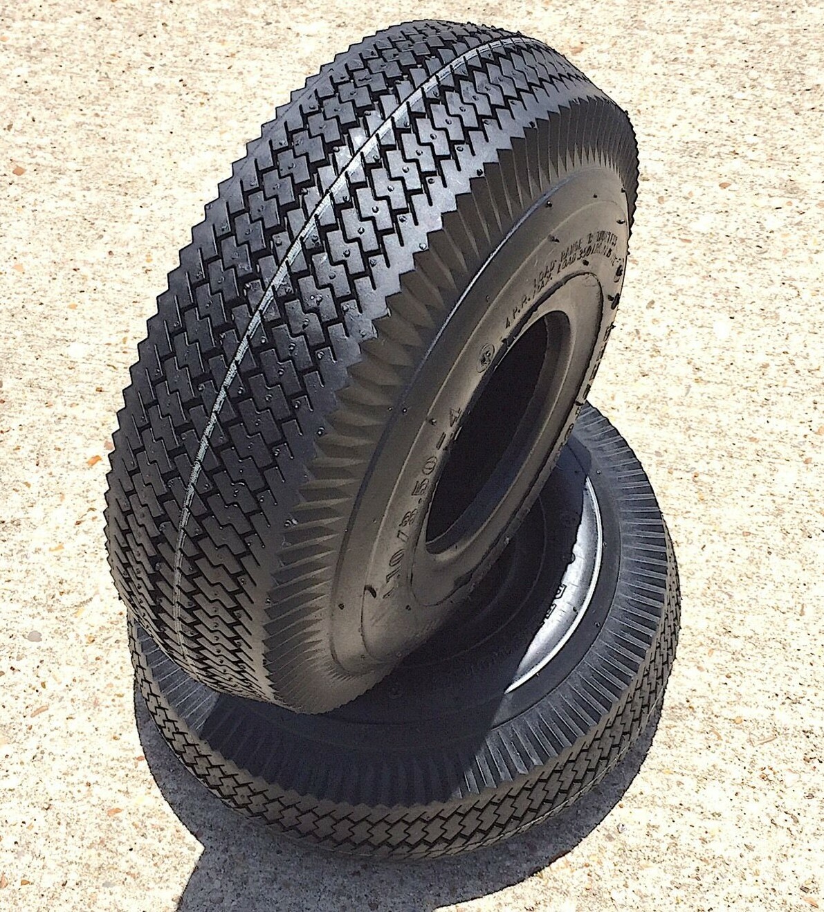 (2) Two 4.10/3.50-4 Heavy Duty Sawtooth Tubeless Tires 410-4 410350-4