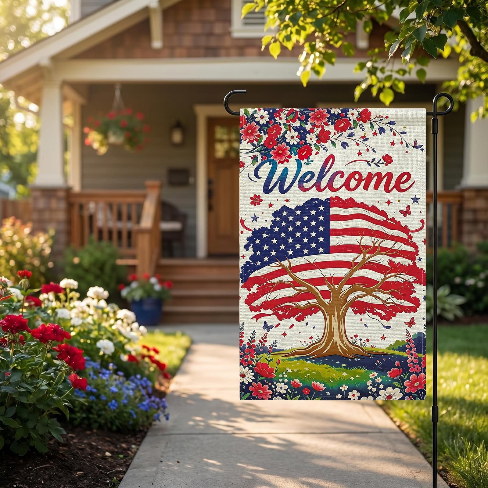 4th of July Garden Flags America Patriotic Welcome Home Red White and Blue Decor