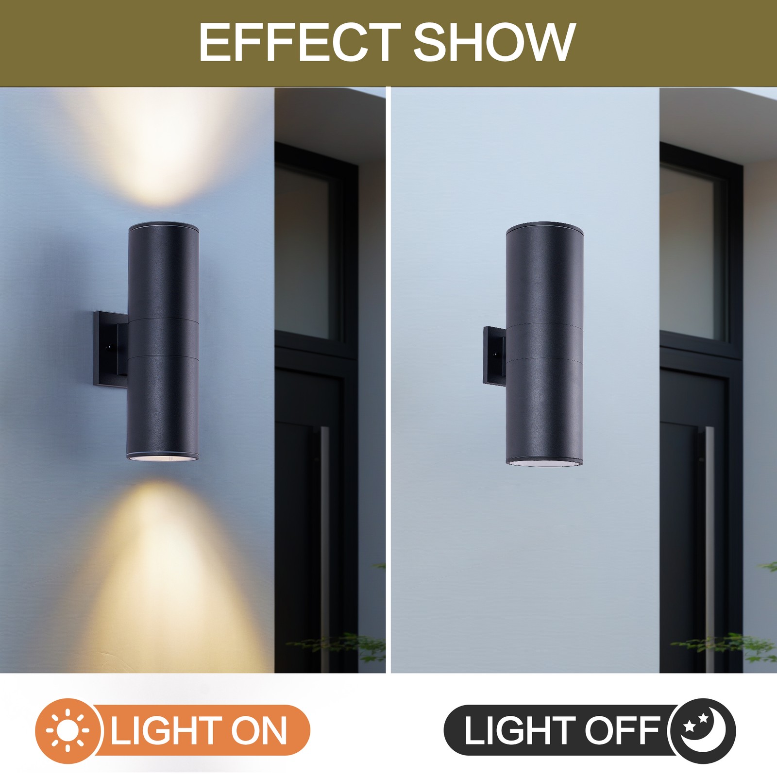 2 Pack 18″ Outdoor Wall Sconce IP65 Waterproof Up Down Light Black Exterior Lamp