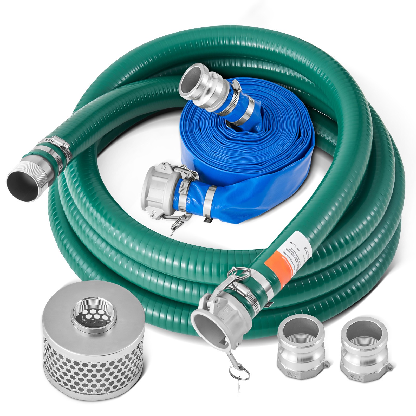 Uimoso Suction Hose Kit for Water Pump 2 in x 20 ft Green/65 ft Blue Hoses