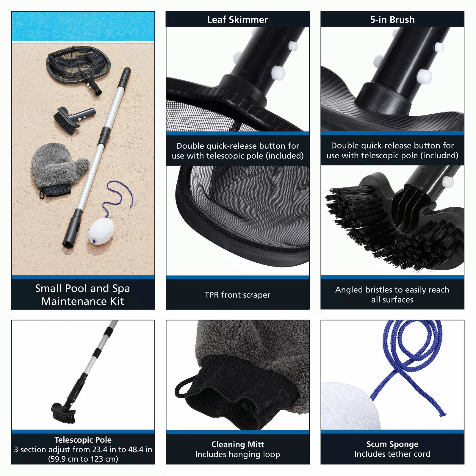 Maintenance Kit for Spas – 5 Piece – Black & Grey – Alu & PP