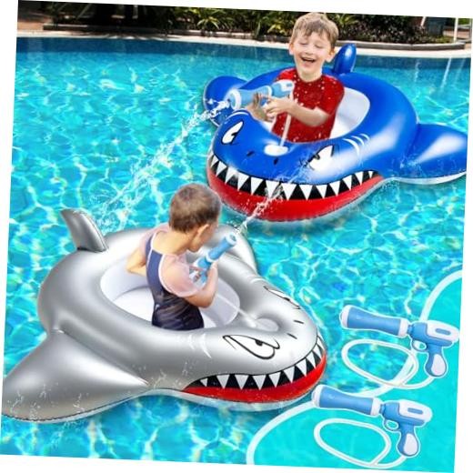 2 Pack Inflatable Shark Pool Floats Kids 3-11 Years, Kids Floaties Blue