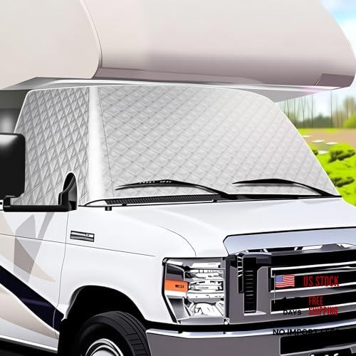 RV Windshield Cover for Class Silver & Black-Fit Ford E450 1997-2025 Motorhome