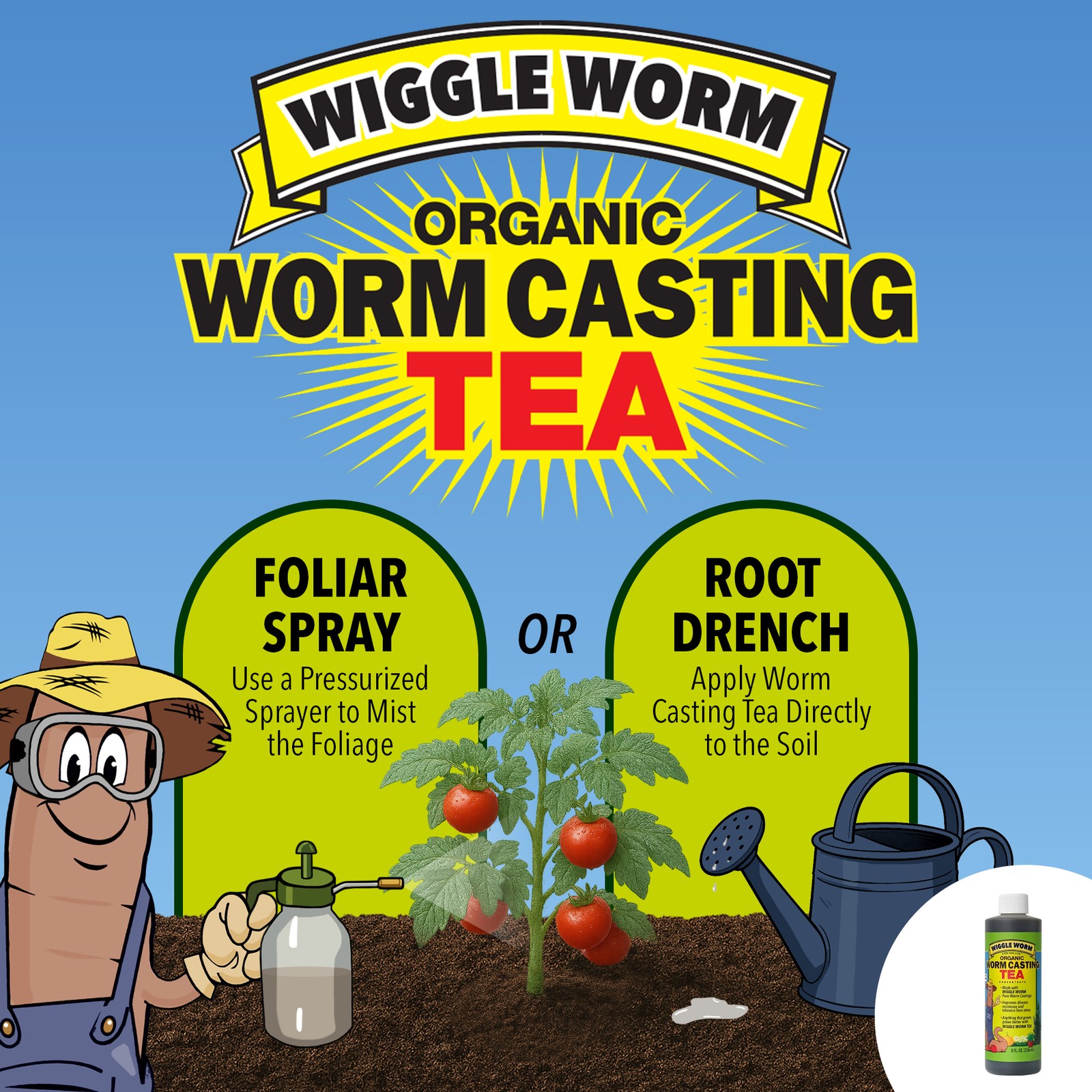 WIGGLE WORM Soil Builder Organic Fertilizer (15 lb) and Castings Tea (8 Oz)