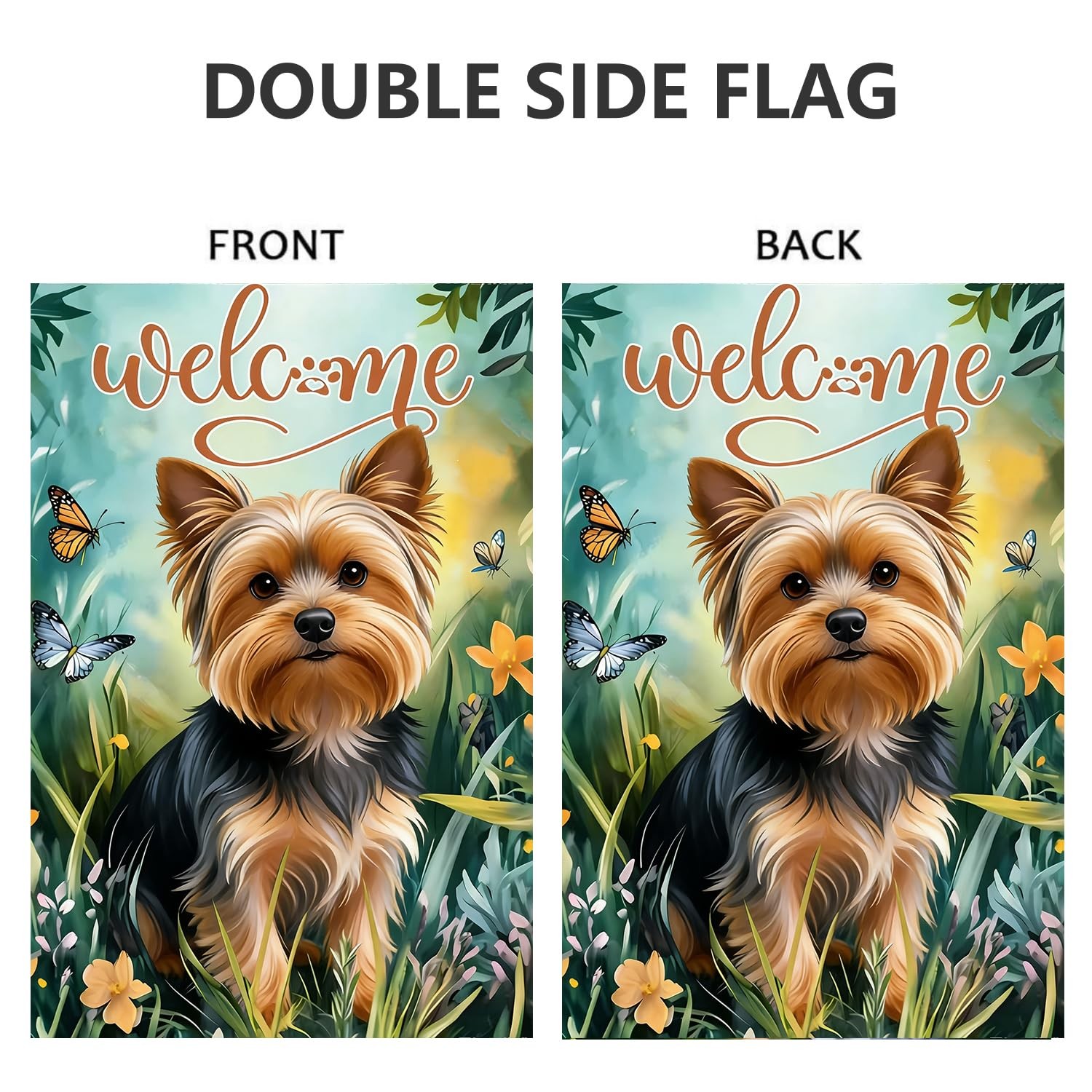 Spring Summer Yorkie Dog Garden Flags 12×18 Inch Double Sided, Burlap Farmhou…