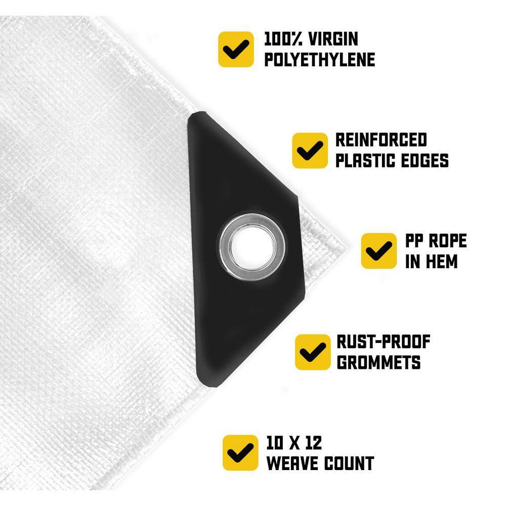 6 Ft. X 8 Ft. White 5 Mil Heavy Duty Polyethylene Tarp, Waterproof, UV Resistant