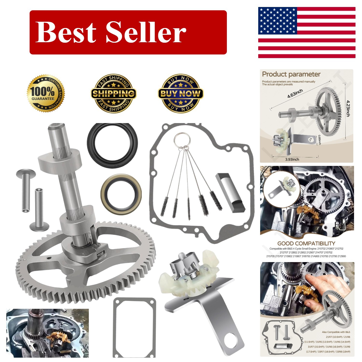 84005207 793880 Camshaft Kit W/691968 Governor & Oil Slinger for B&S, Replaces 3