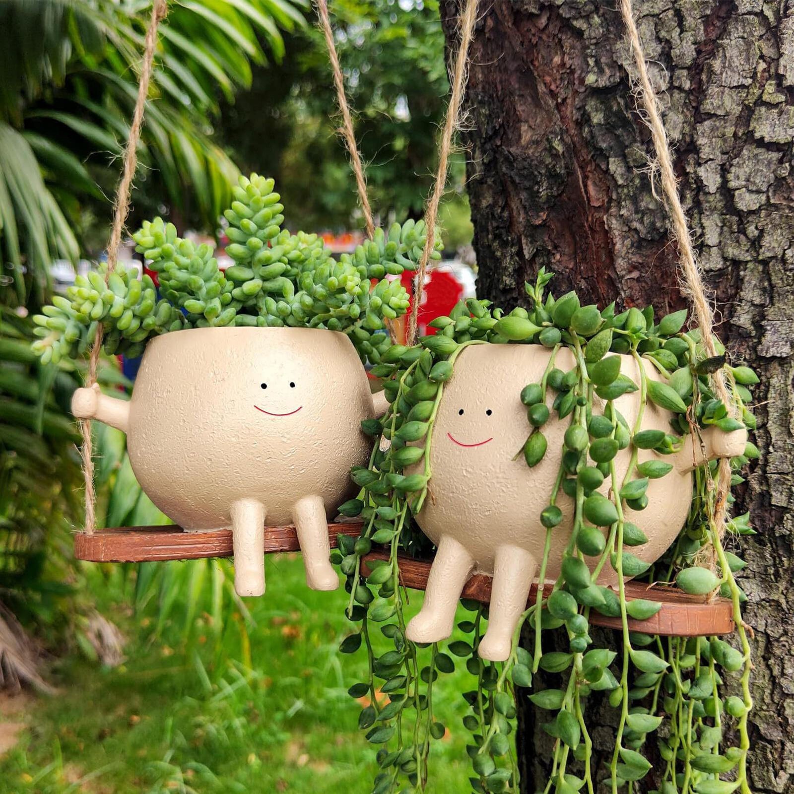 2 Pack Swing Face Planter Pots Hanging Succulent Flower Resin Pots Garden Decor