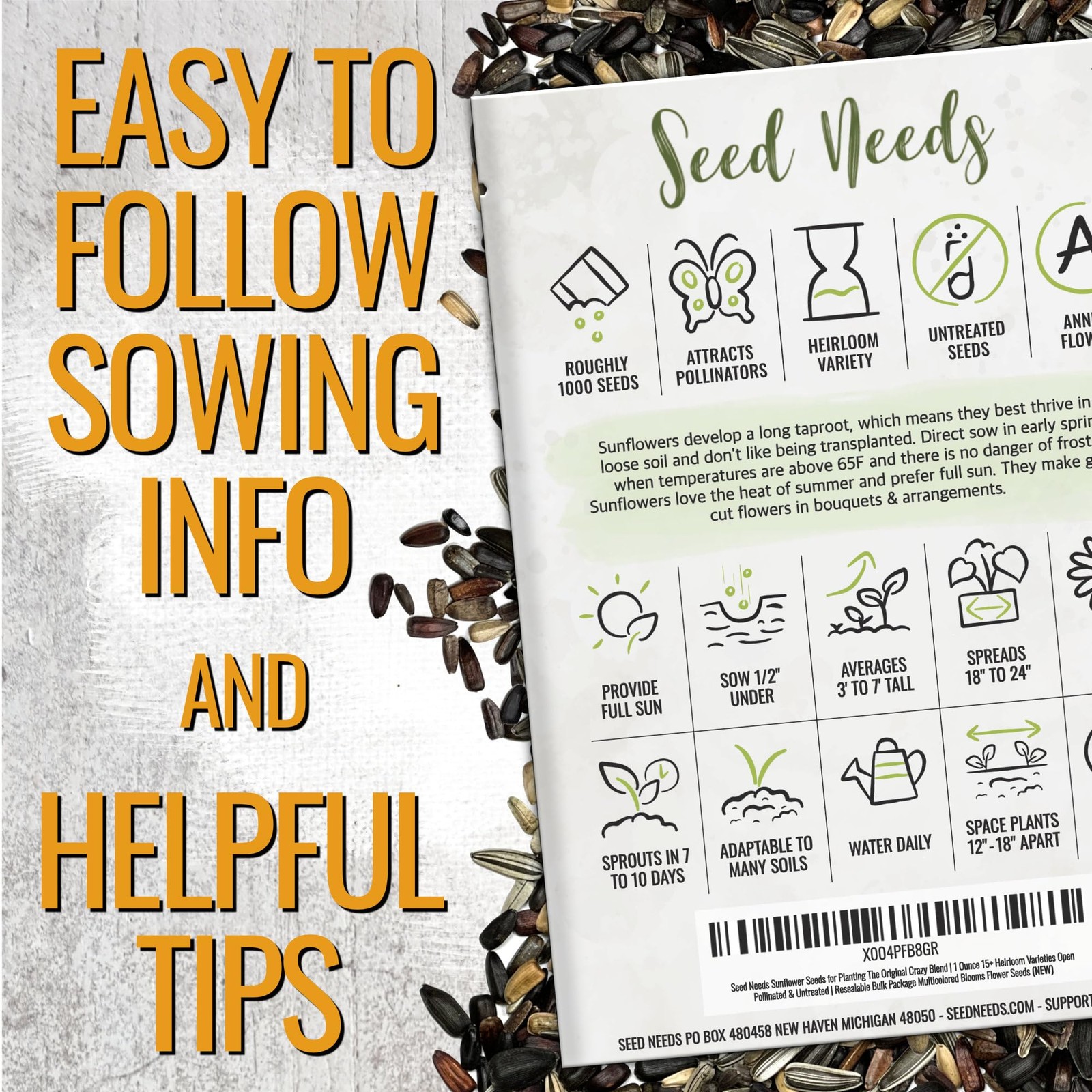 Seed Needs Sunflower Seeds to Plant Sunset Blend 1000 Medium Pack, Mixed
