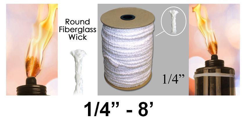 1/4” Round Fiberglass Wick 8 Feet Kerosene Lamp Tiki Torch Bottle Oil Candle USA