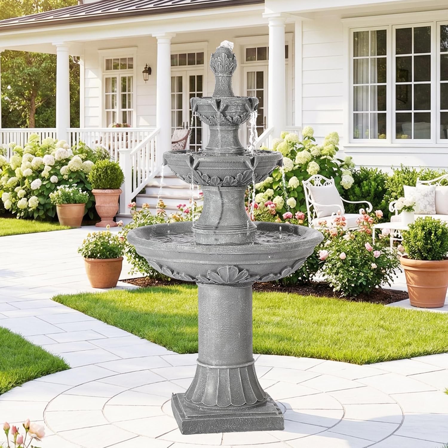 Outdoor Waterfall Fountain 48″ H 3-Tier Garden Patio Floor Water Feature