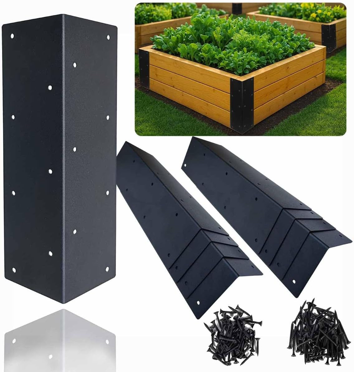 8Pcs Raised Garden Bed Corner Brackets, 11“ X 3” X 3“ L-Shape Metal Rustproof Th