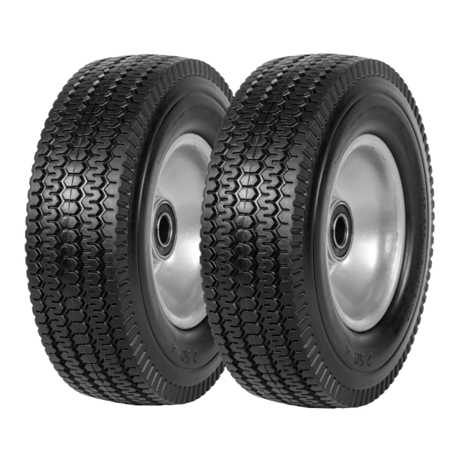 Two 8″ 2.50-4 Solid Flat Free Tires and Wheels for Hand Truck Wagon Wheelbarrow