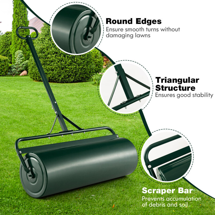Metal Lawn Roller Sod Detachable Gripping Handle 17-Gallon Water Sand Push Pull