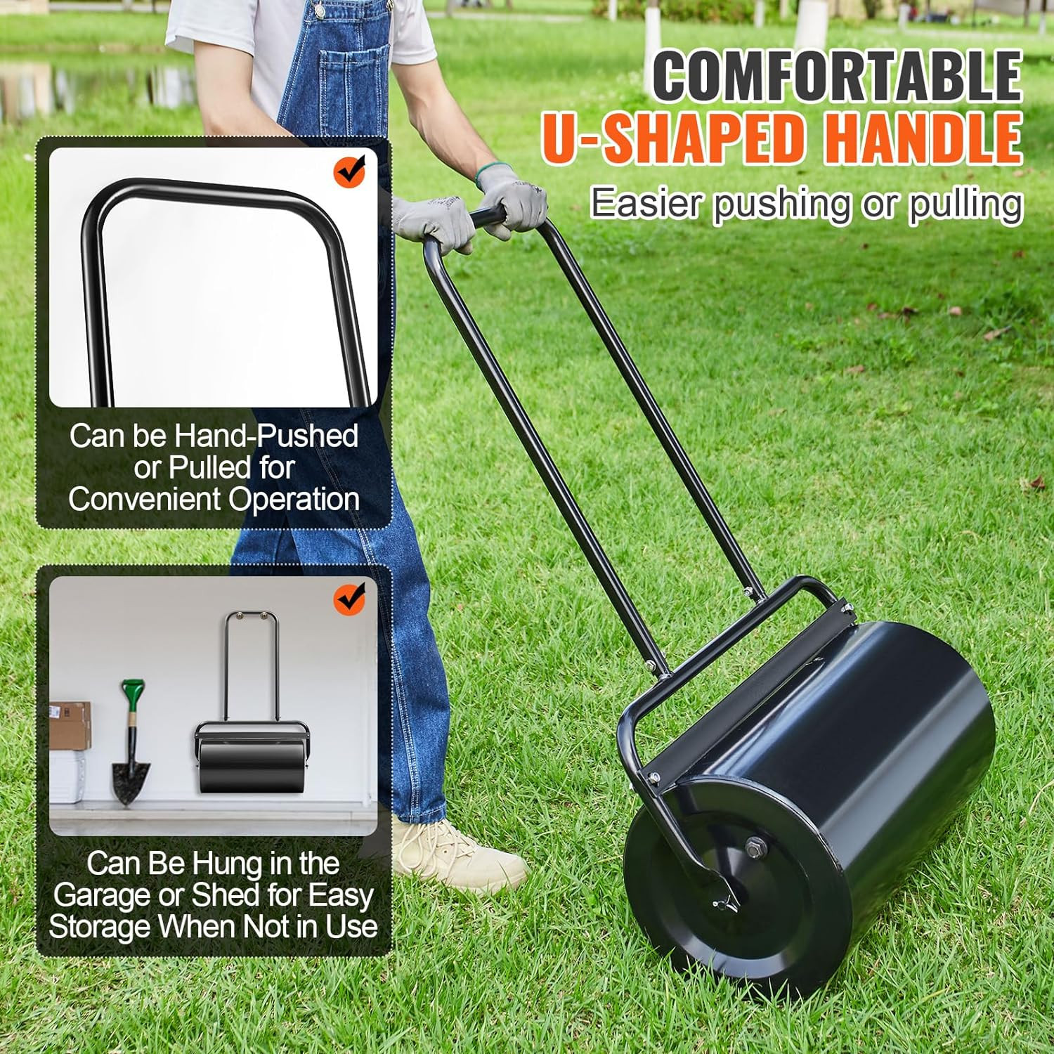 VEVOR Lawn Roller 13 Gallon Large Capacity Sand/Water Filled, Heavy Duty Steel M