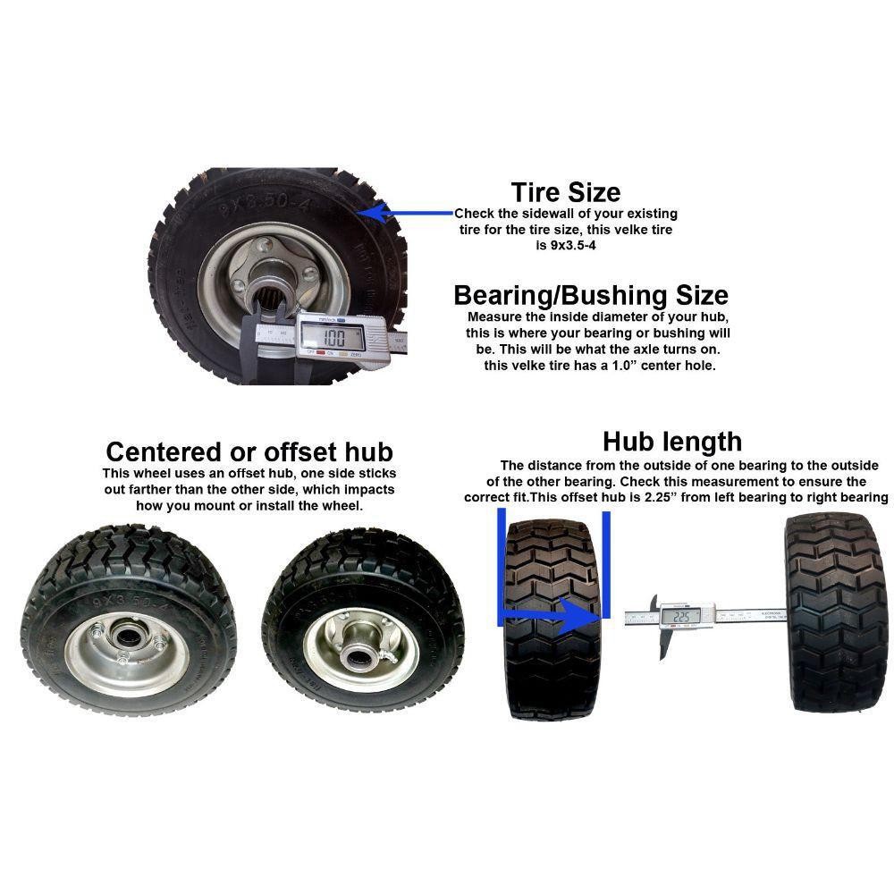 SOLID TIRE WHEEL ASSEMBLY FOR VELKE 9X350X4 FOR DOUBLE WHEEL W/ BEARING