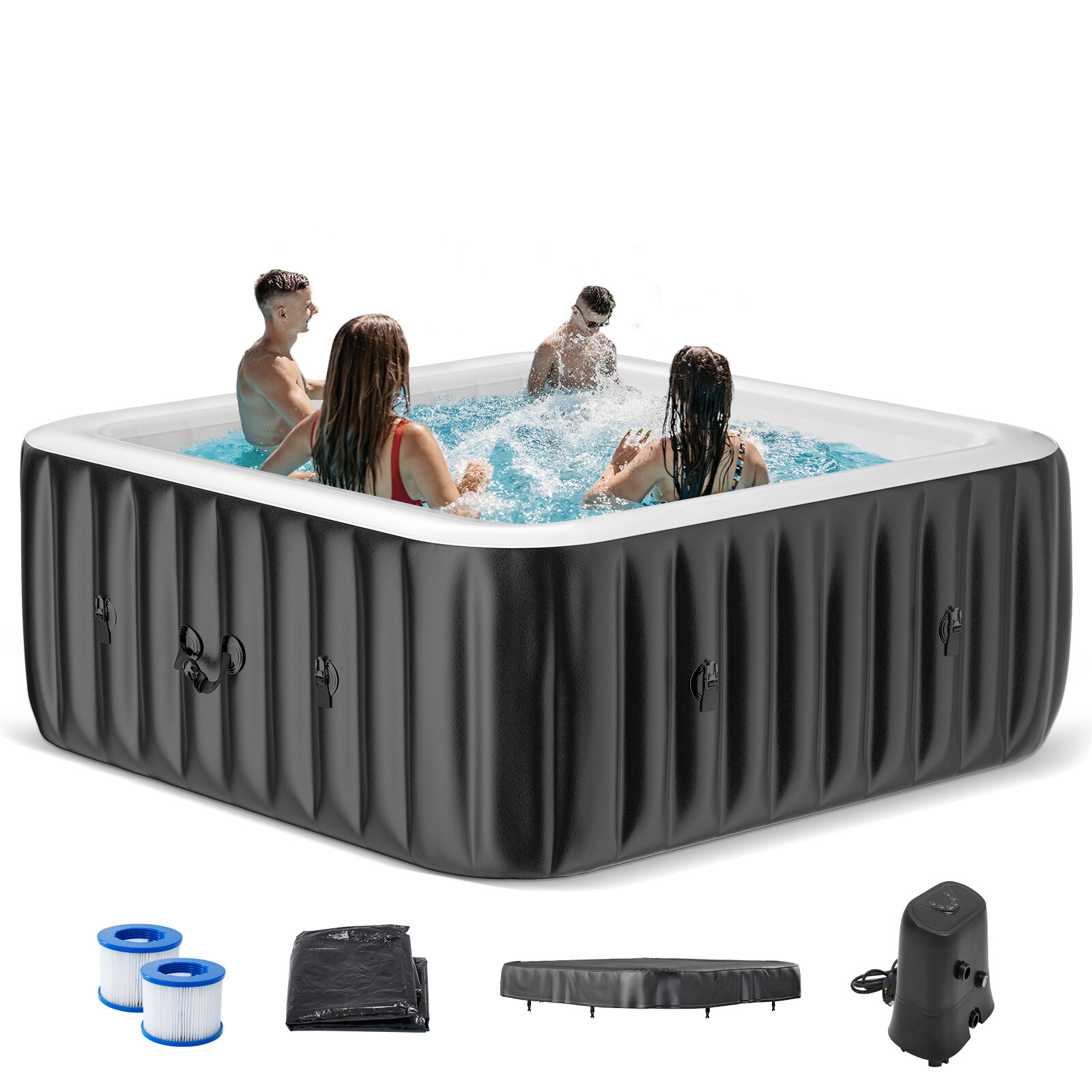 SLSY Inflatable Hot Tub 6 Person Large Square Hot Tub 73X73X25″ Blow up Hot Tub