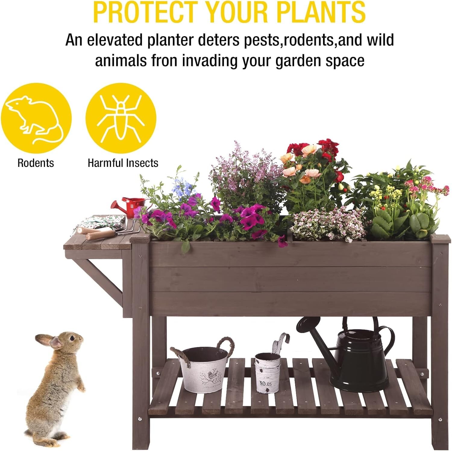 Aivituvin Raised Garden Bed Elevated Plant Boxes Outdoor with Grow Grid 52.7″