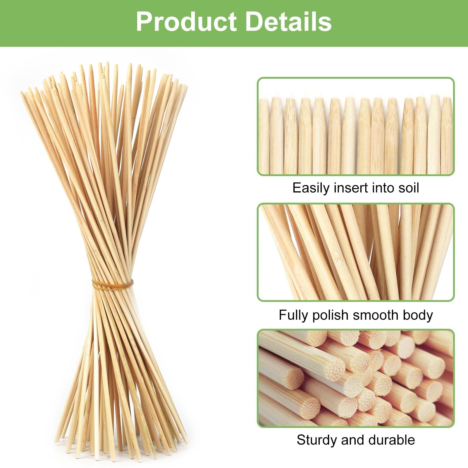 46 PCS Bamboo Plant Stakes 18 Inch, 5mm Thick Wood 18 Light Brown