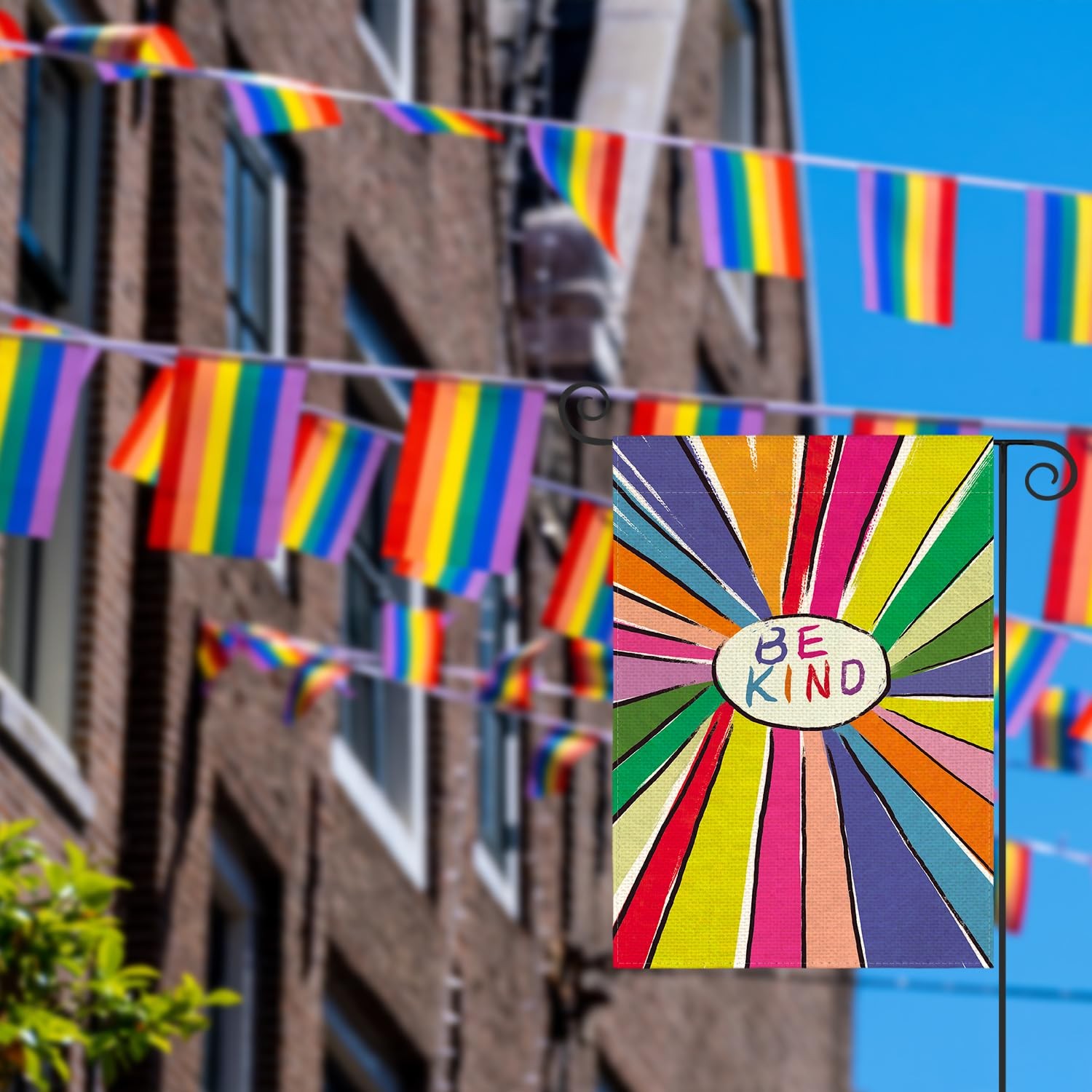 Be Kind Rainbow Sunshine Pride Garden Flag 12 x 18 Inch Yard Decor