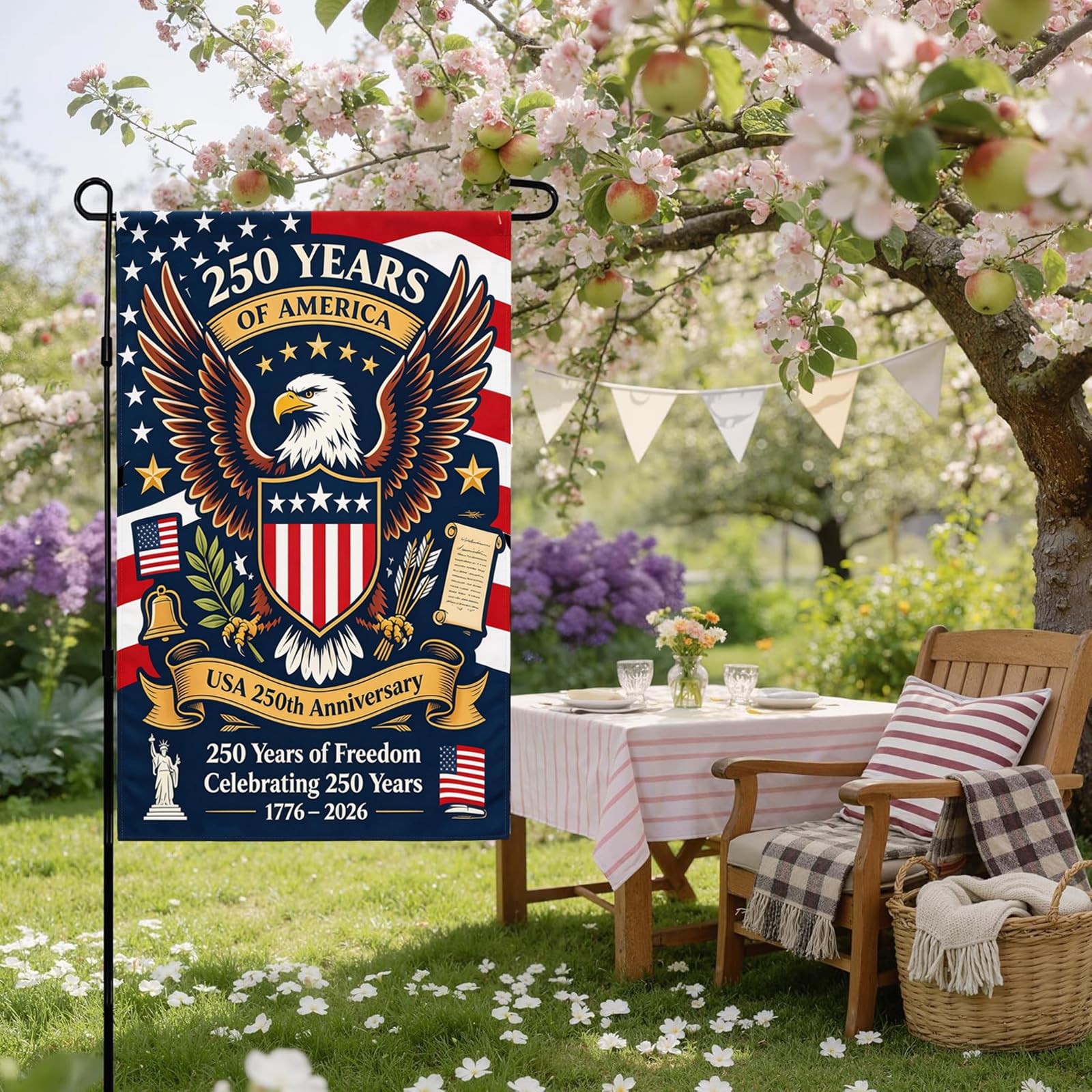 250 Anniversary USA Flag, 1776-2026 250 Years of 12×18 inches, Red+Blue