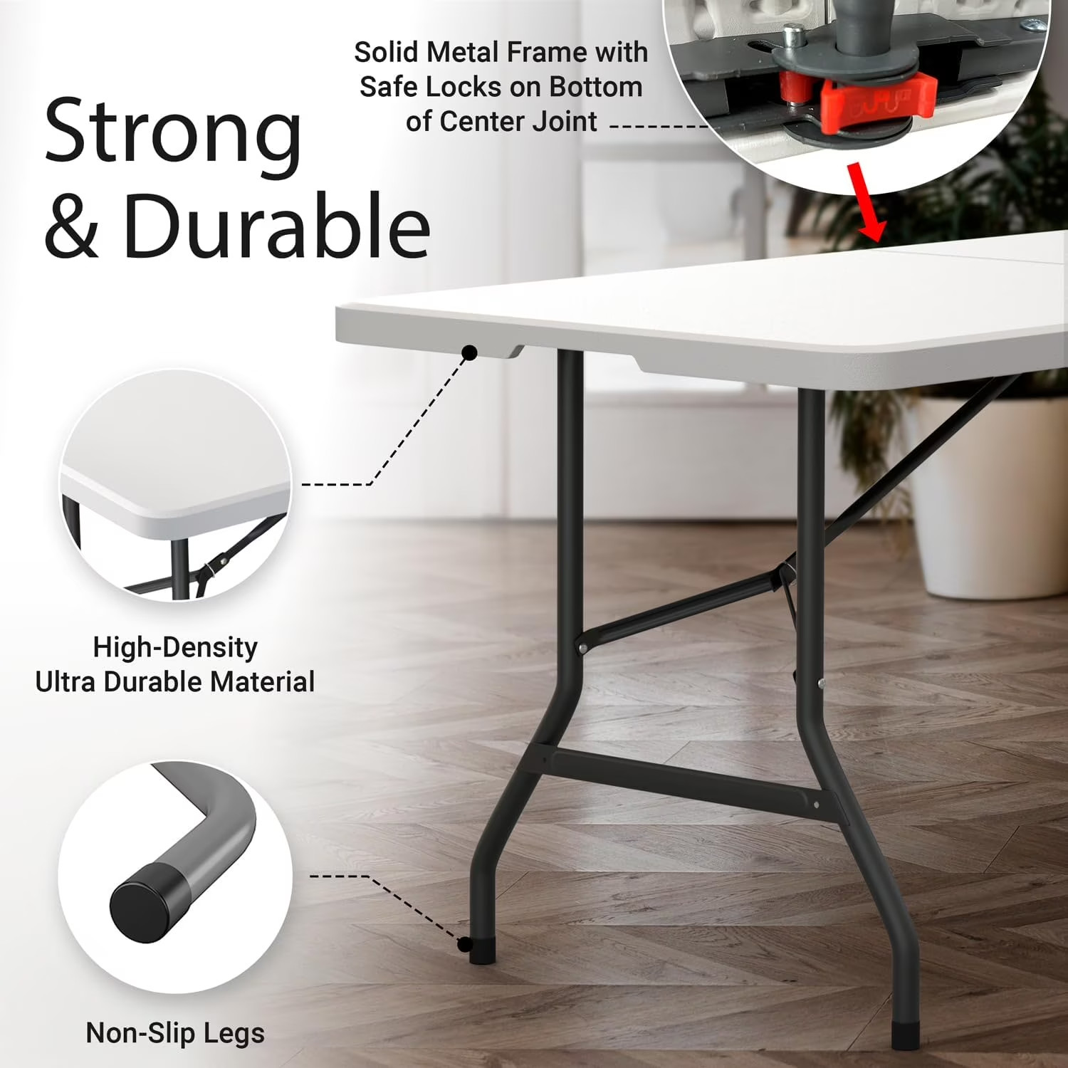 Lifetime Appliance Parts 6 Feet Foldable Table with Built in Handle & Steel Leg