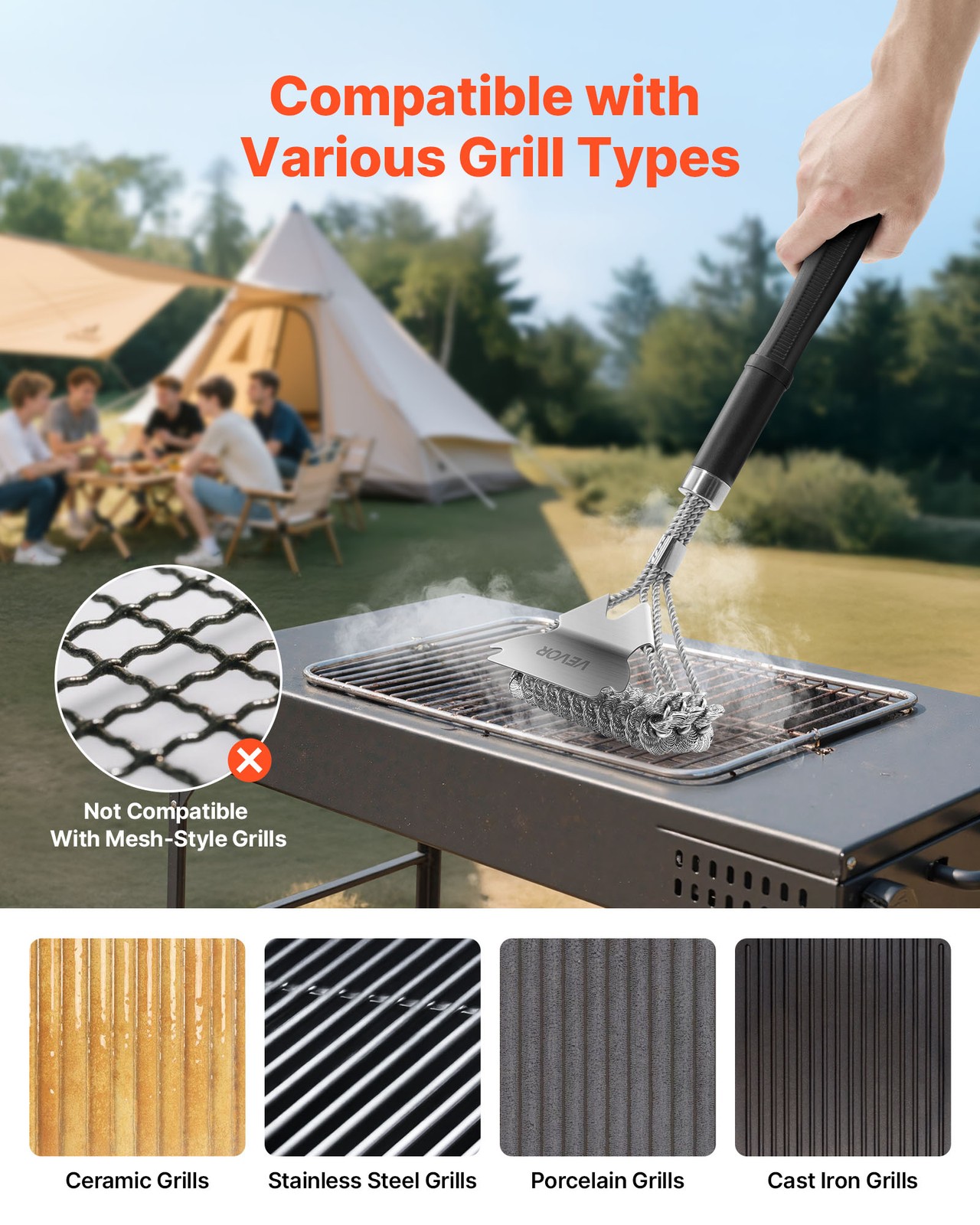 VEVOR BBQ Grill Brush and Scraper Stainless Steel Bristle Free Grill Cleaner