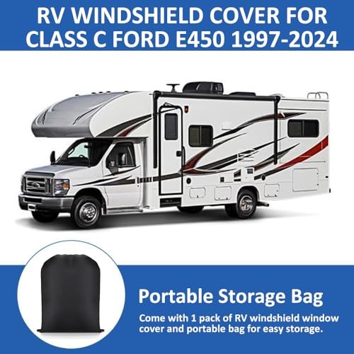RV Windshield Cover for Class Silver & Black-Fit Ford E450 1997-2025 Motorhome