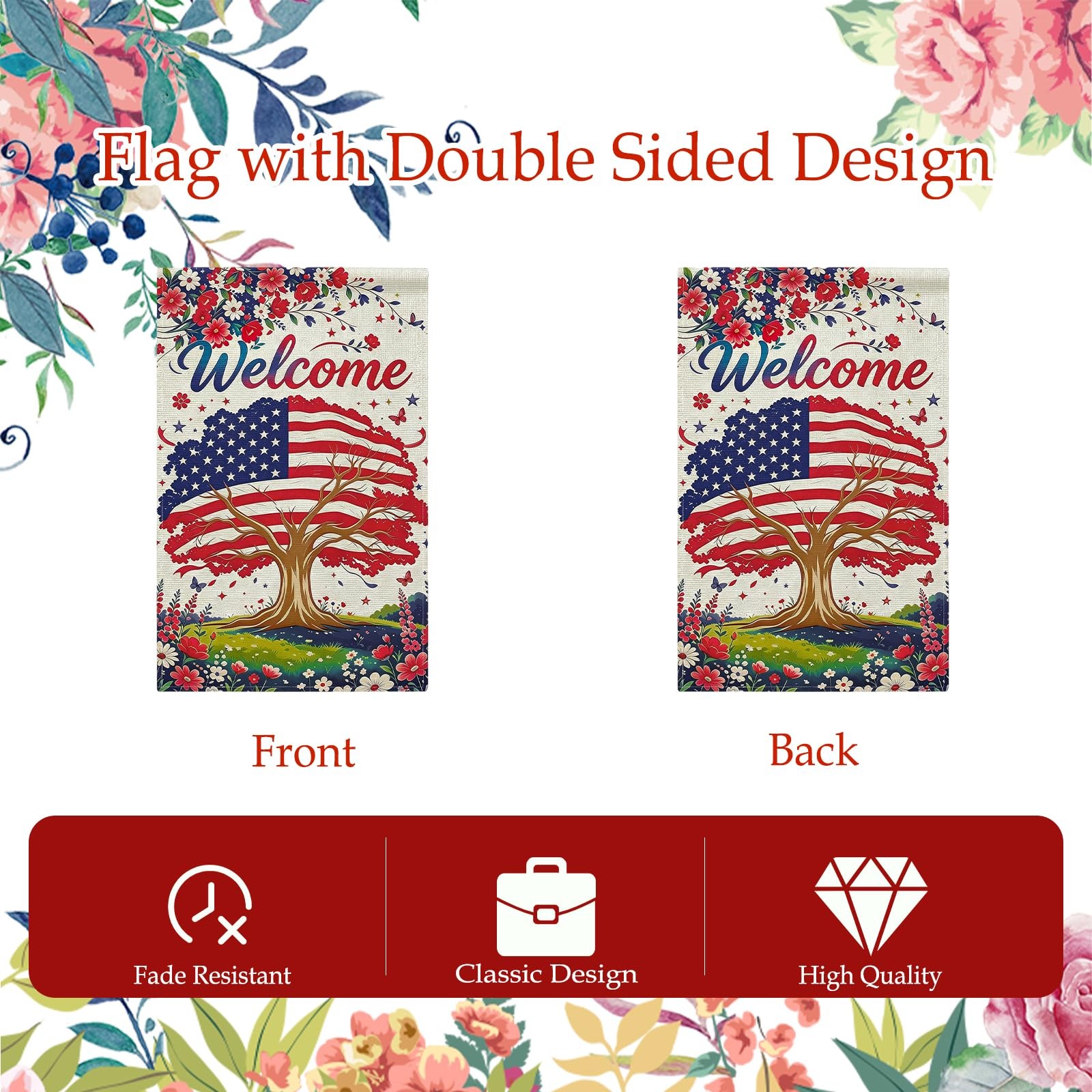 4th of July Garden Flags America Patriotic Welcome Home Red White and Blue Decor