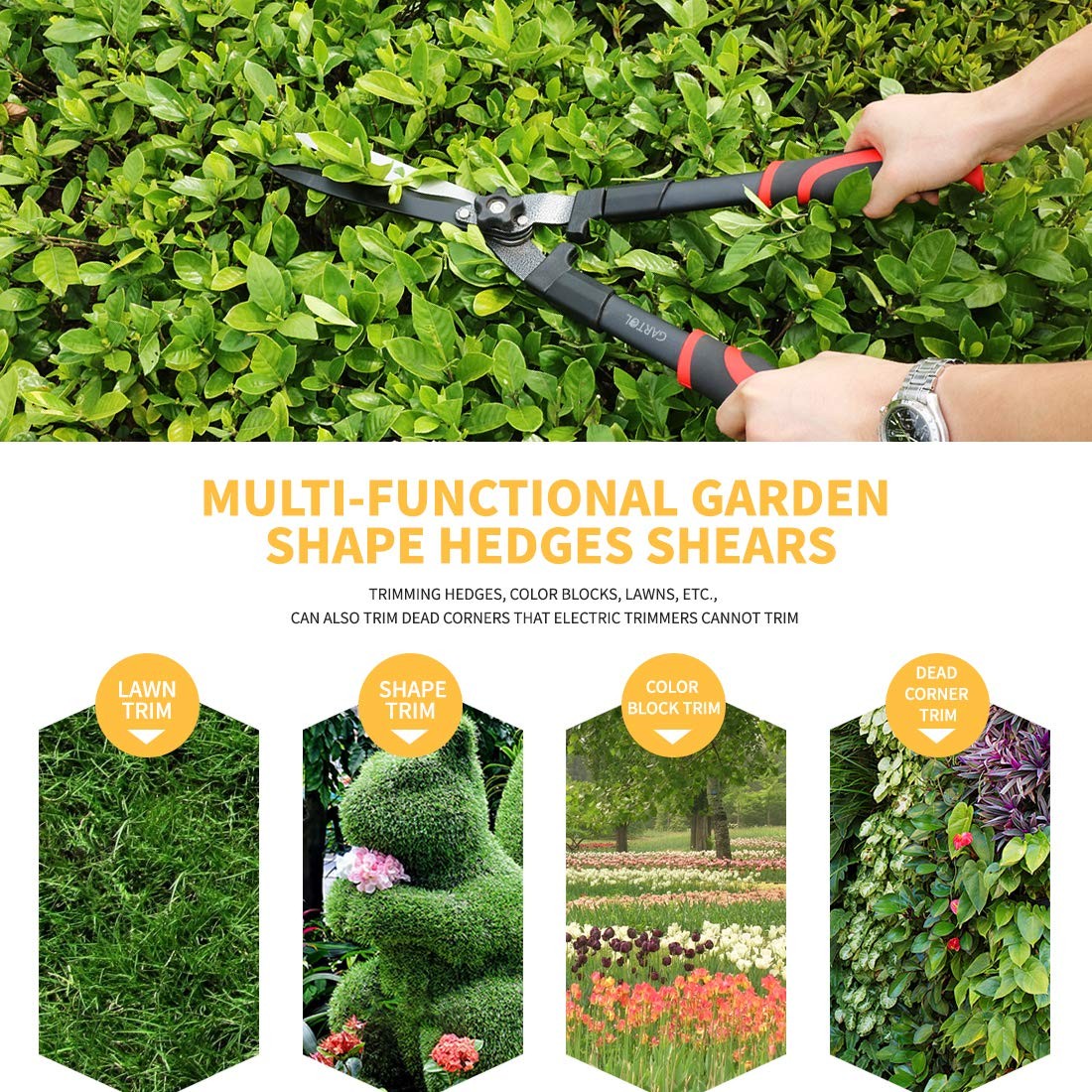GARTOL 23-Inch Hedge Shears, Manual Garden Clippers with 9″ High Carbon Steel