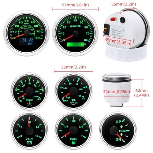 7 Gauge Set-GPS Speedometer, Tachometer, Oil Pressure, Fuel Black and Silver