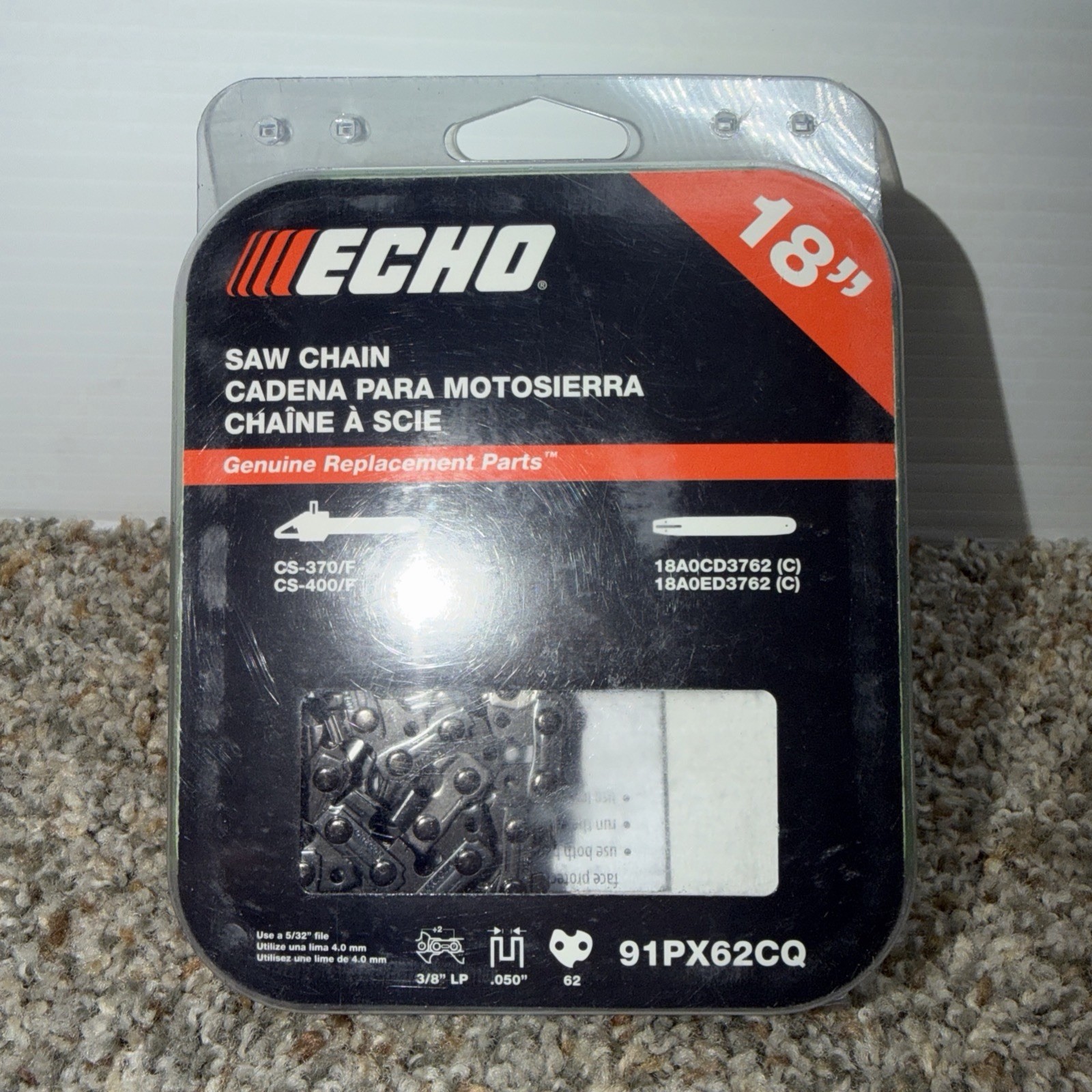 NEW ECHO 18 in Chainsaw Chain 3/8LP .050 62 Link 91PX62CQ CS-370 CS-400 CS-410