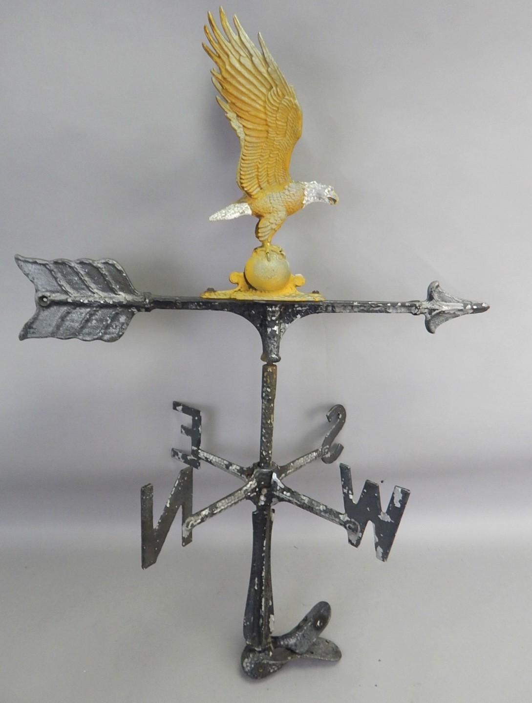 Large Antique Cast Aluminum Full Body 3D Eagle on Arrow Wind Weathervane