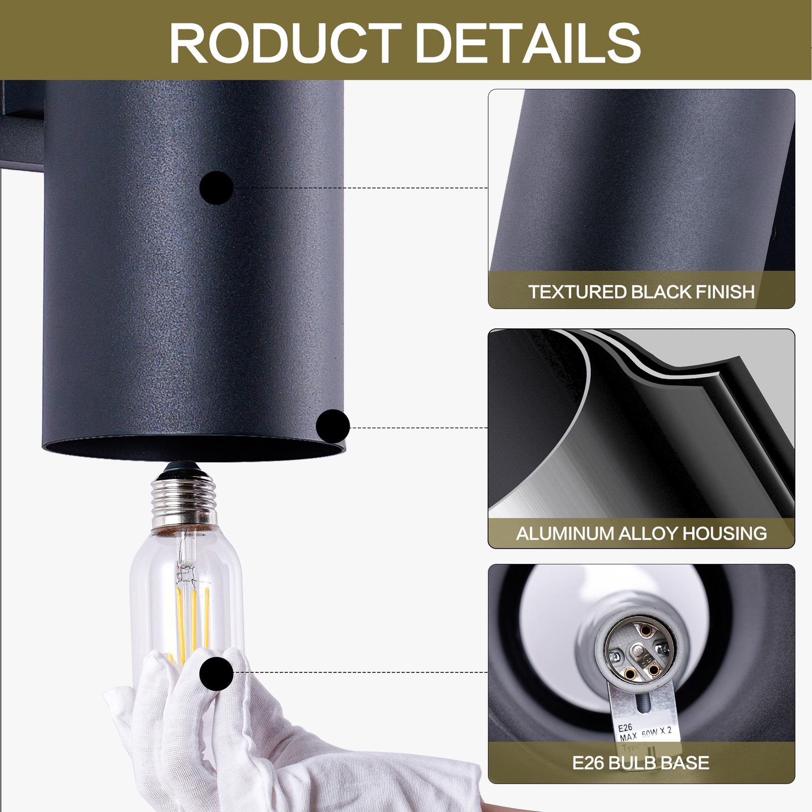 2 Pack 18″ Outdoor Wall Sconce IP65 Waterproof Up Down Light Black Exterior Lamp