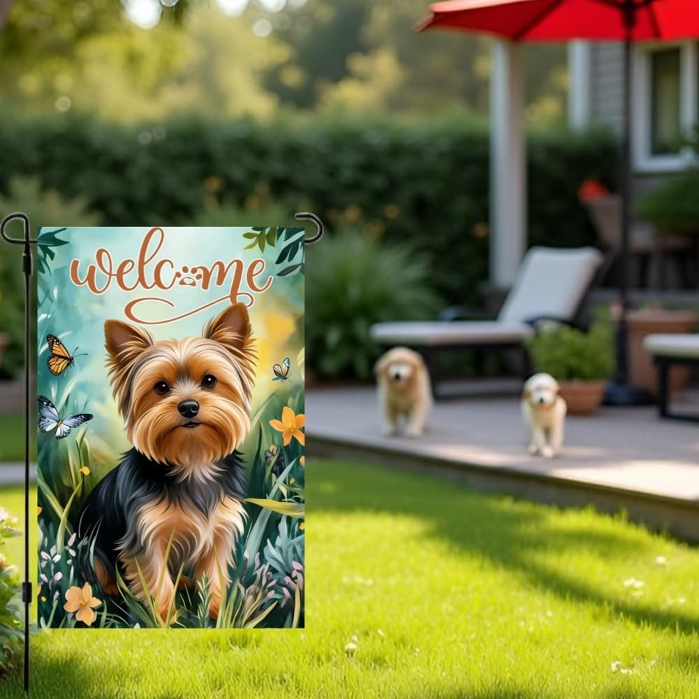 Spring Summer Yorkie Dog Garden Flags 12×18 Inch Double Sided, Burlap Farmhou…