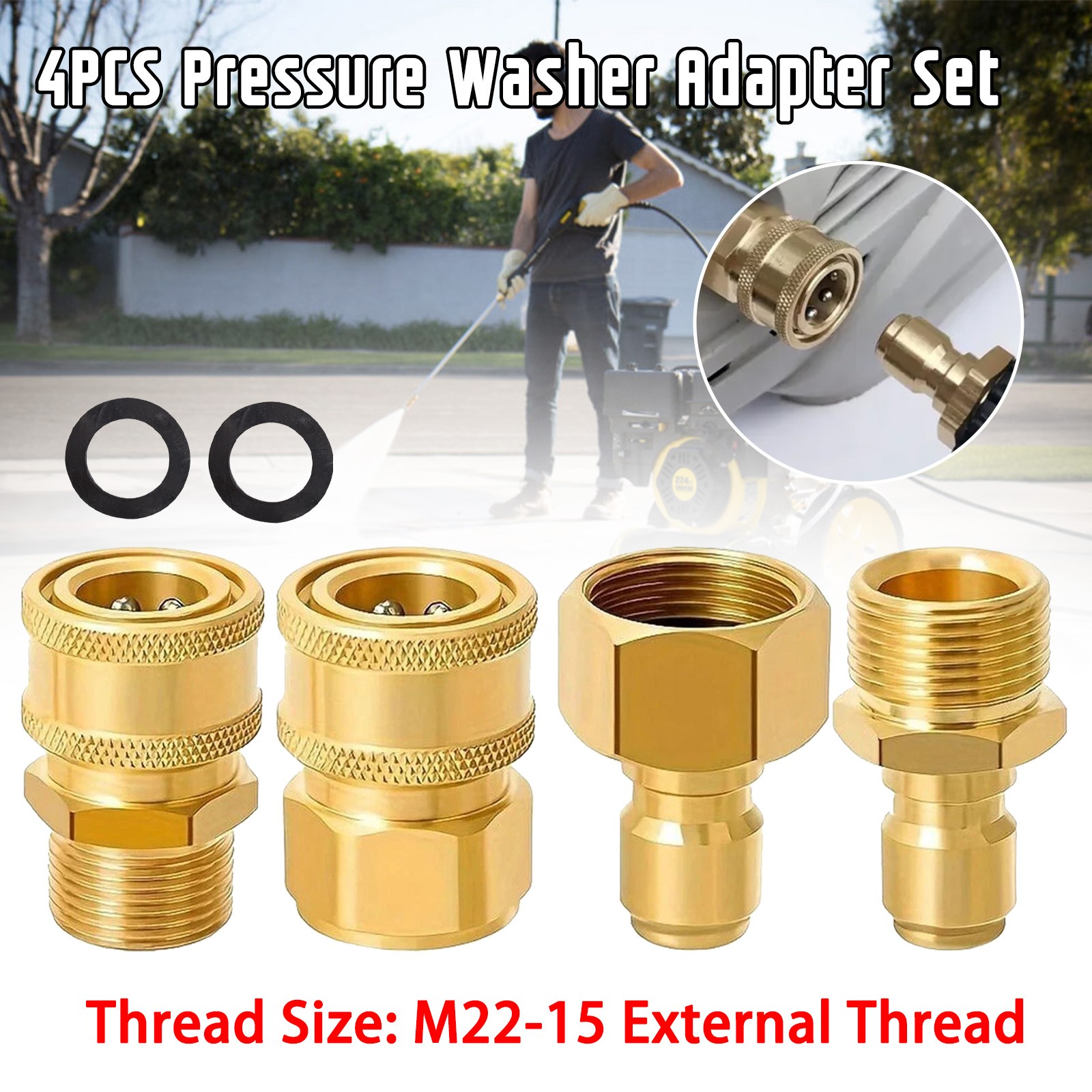 4PCS Pressure Washer Adapter Set Quick Disconnect Kit M22 Swivel 3/8” Connects