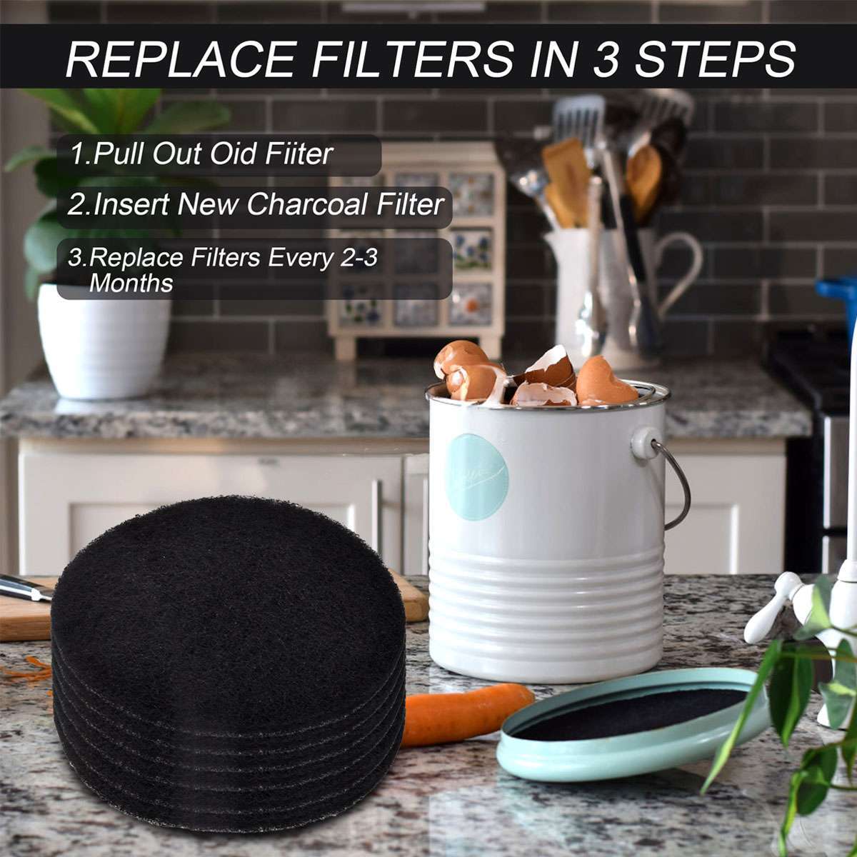 6/12Pack Compost Bin Charcoal Filters Round Compost Bucket 6.7 inches 10mm thick