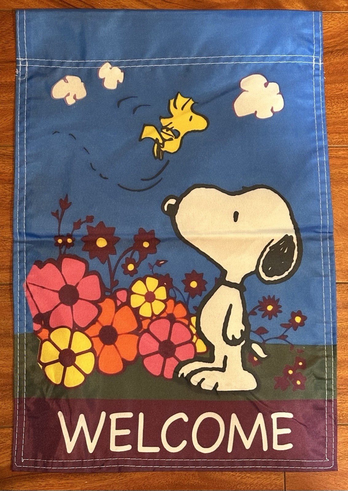 Snoopy Welcome Spring Flowers 12 x 18 inches Garden Flag Woodstock Double Sided
