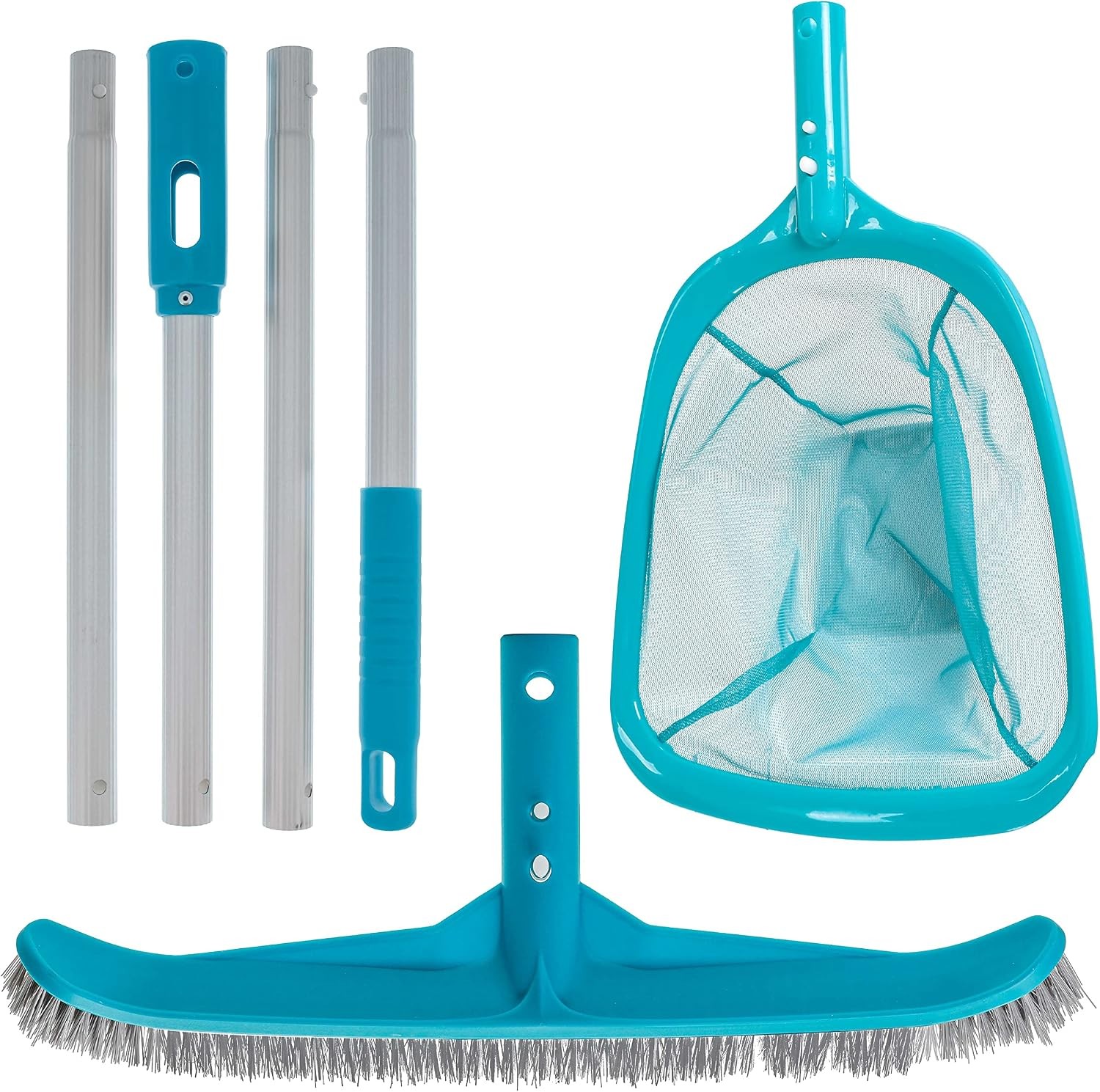 Pool Maintenance Kit: Skimmer, Brush, Telescopic Pole. Clean Pools!