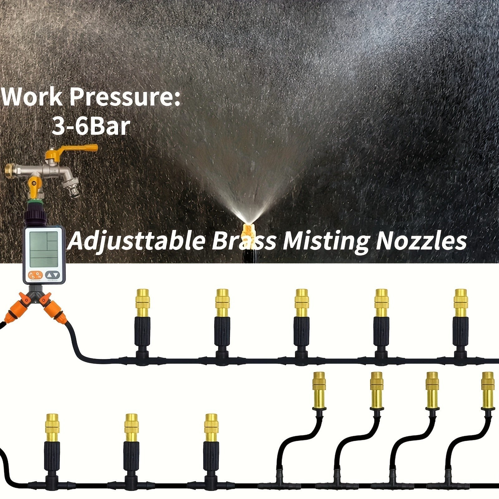 Outdoor Misting Cooling System Kit – Adjustable Brass Nozzles for Garden & Patio