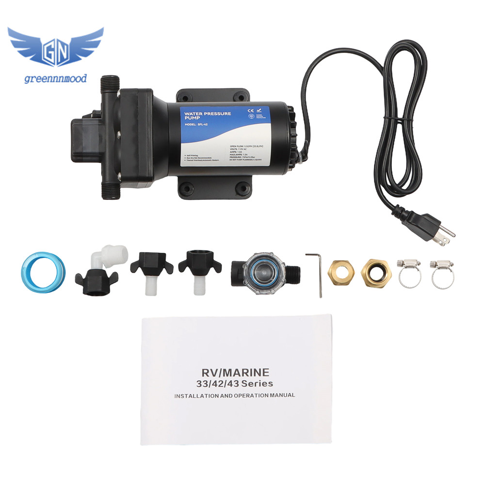 Water Pressure Booster Diaphragm Pump 4-chamber 110V AC for House 75PSI 5.5GPM