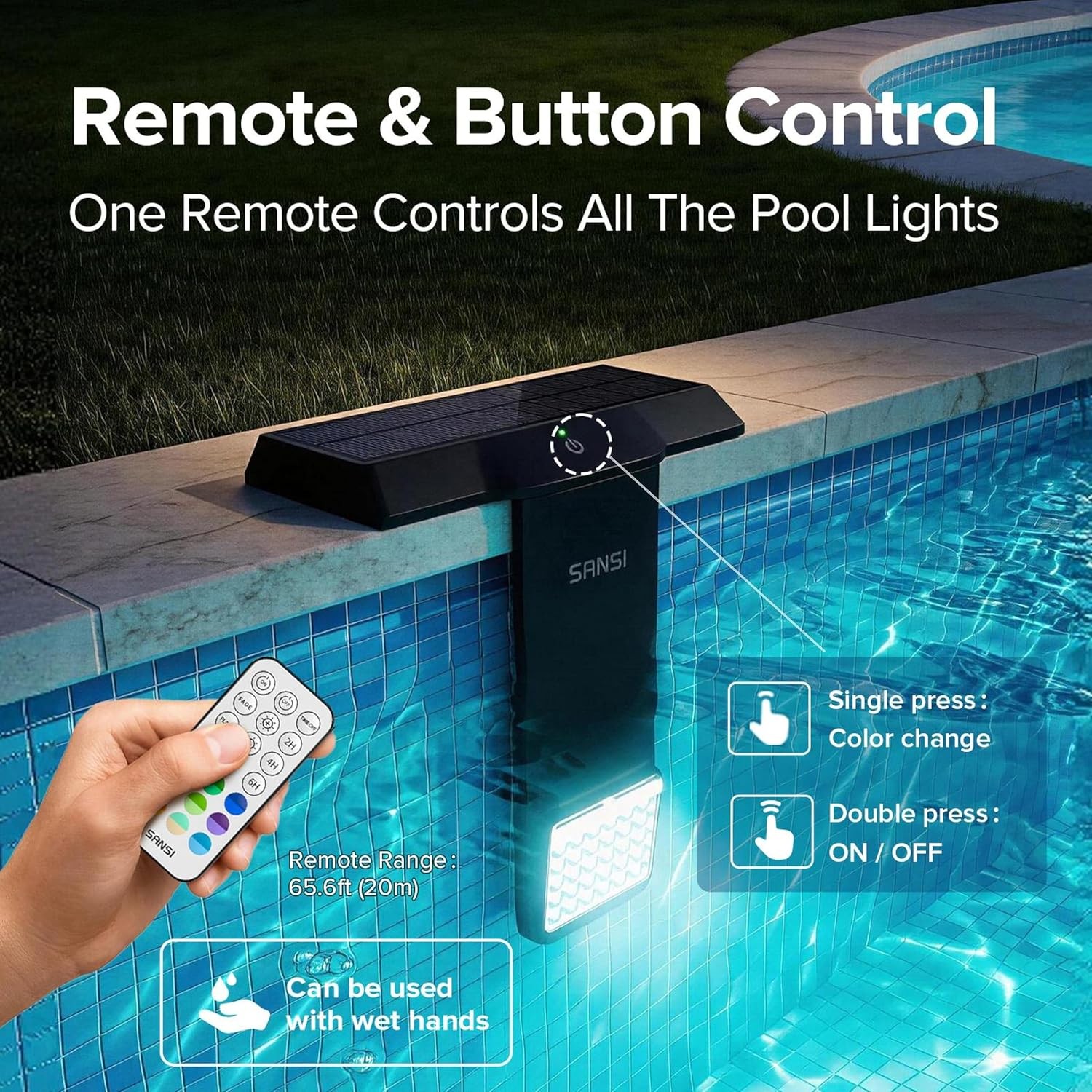 SANSI Pool Lights LED Submersible RGB Lamp IP68 Inground/Above Ground Remote