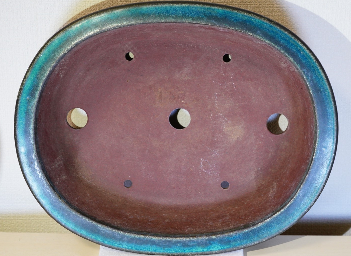 Japanese Bonsai Pot Tokoname YAMAAKI 12.4″(31.5cm) Green Glazed Oval X227