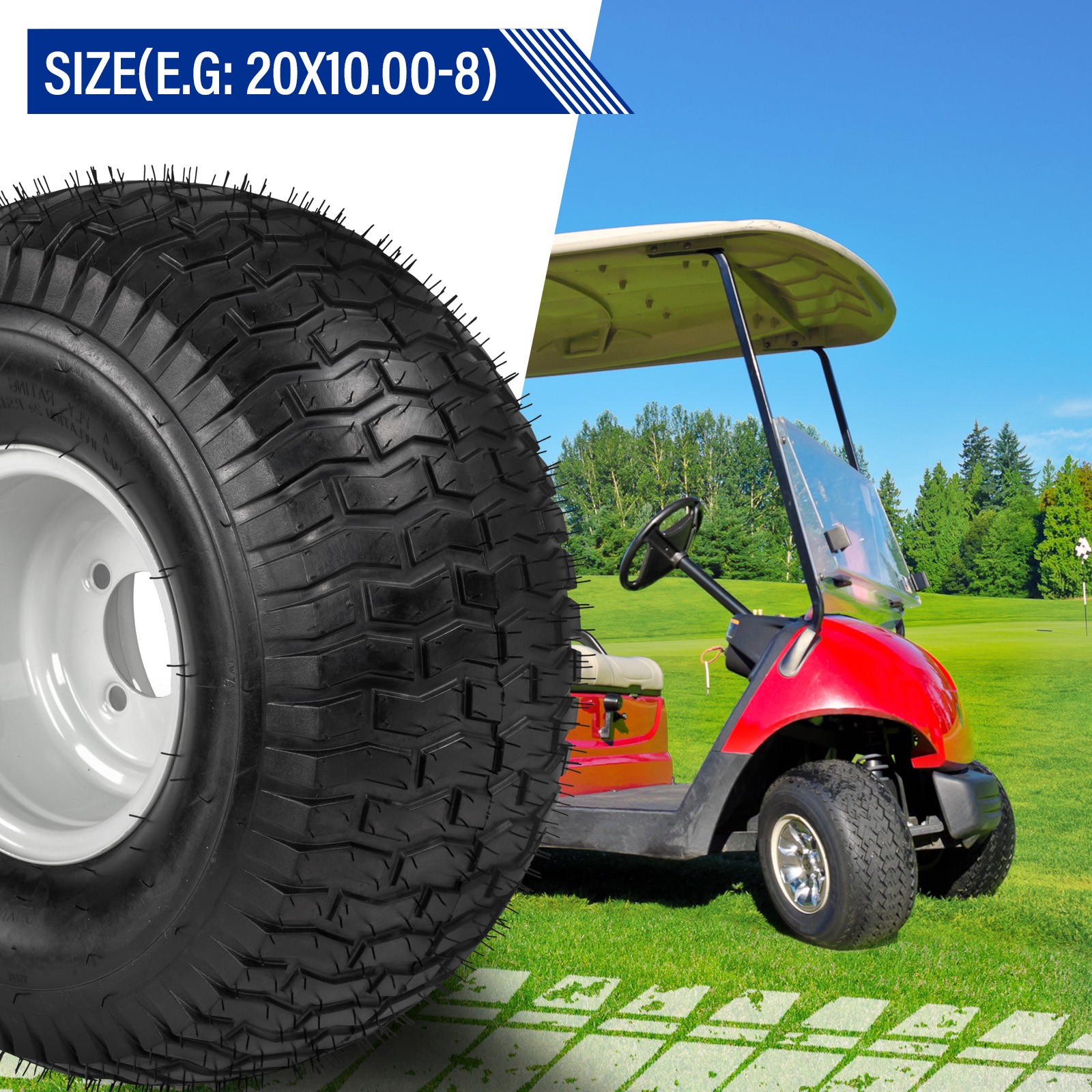 Two 20×10.00-8 20×10-8 Lawn Mower Tires On Rims Load Range B 4 Lug White Wheel