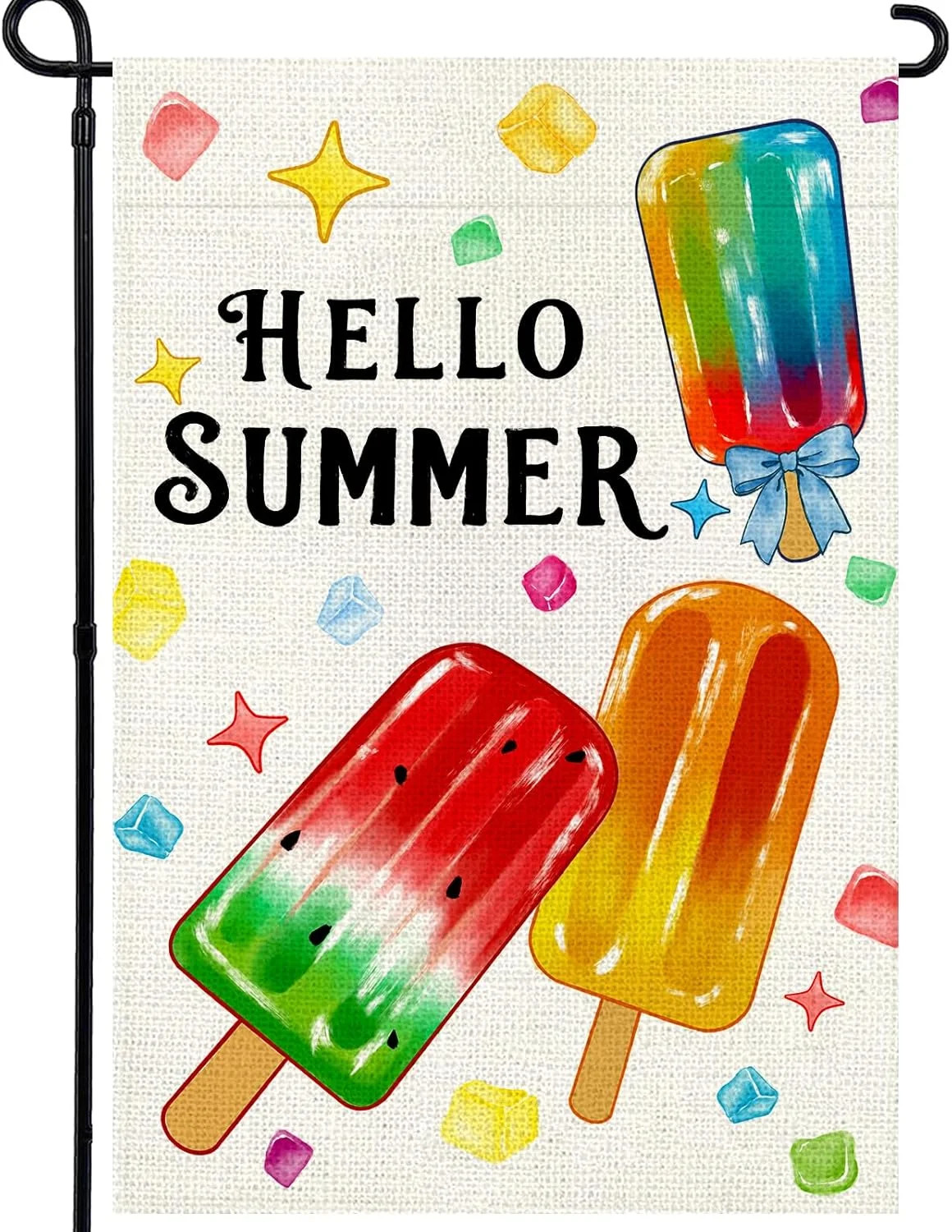 Summer Garden Flag 12×18 Inch, Popsicles Double Sided Small Burlap Flag for Yard