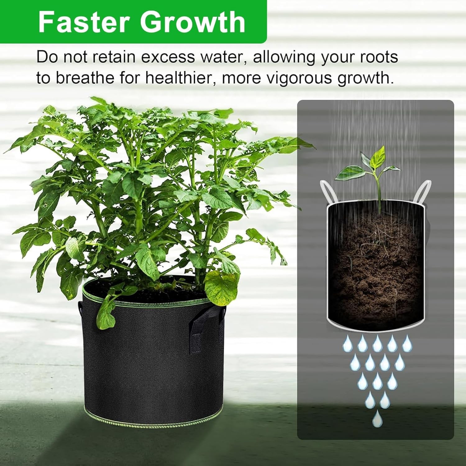 5 Gallon Grow Bags-3 Pack Thickened Nonwoven Fabric Aeration Planter Bags
