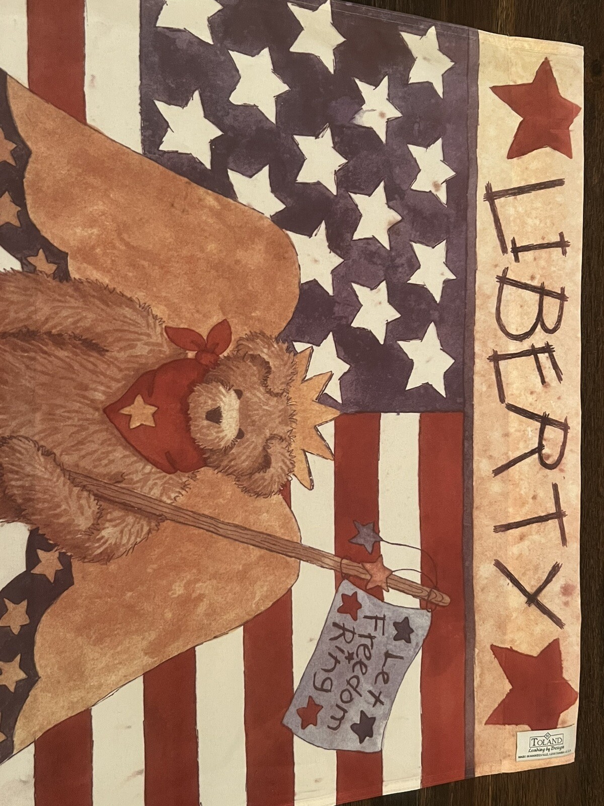 VTG flag decor Toland LIBERTY BEAR TEDDY 24” x 35” JULY 4TH fourth DECOR KOGUT
