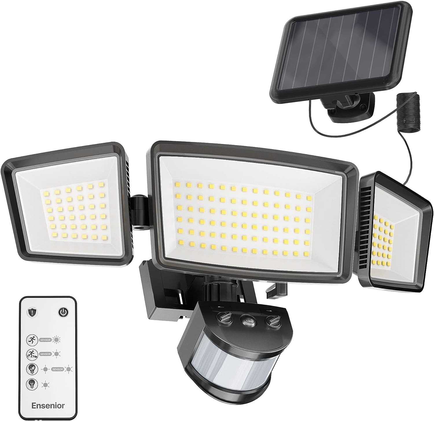 5 Motion Sensor Modes Solar Security Light, 1800LM 270° Wide Angle 3 Heads LE…