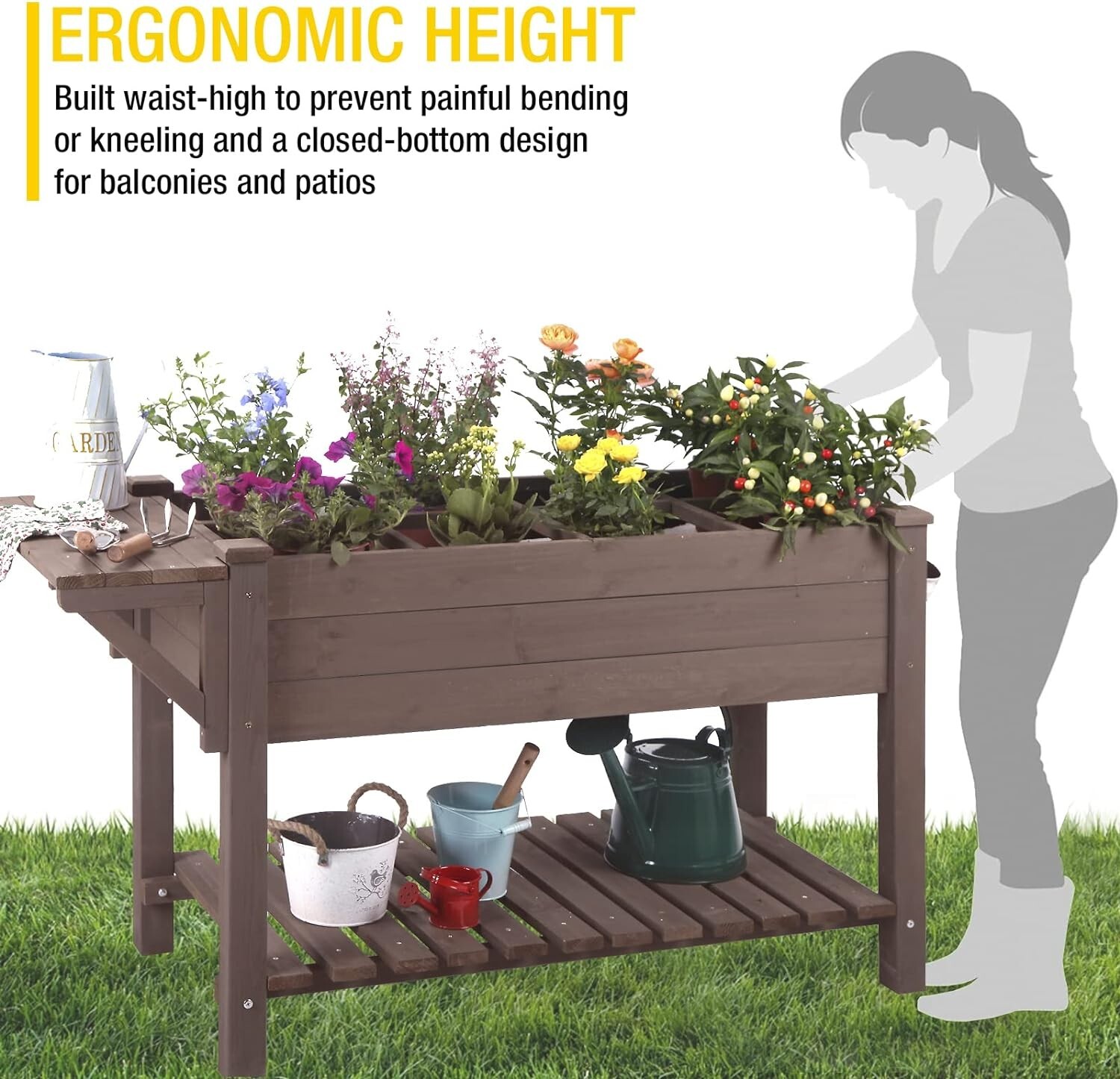 Aivituvin Raised Garden Bed Elevated Plant Boxes Outdoor with Grow Grid 52.7″