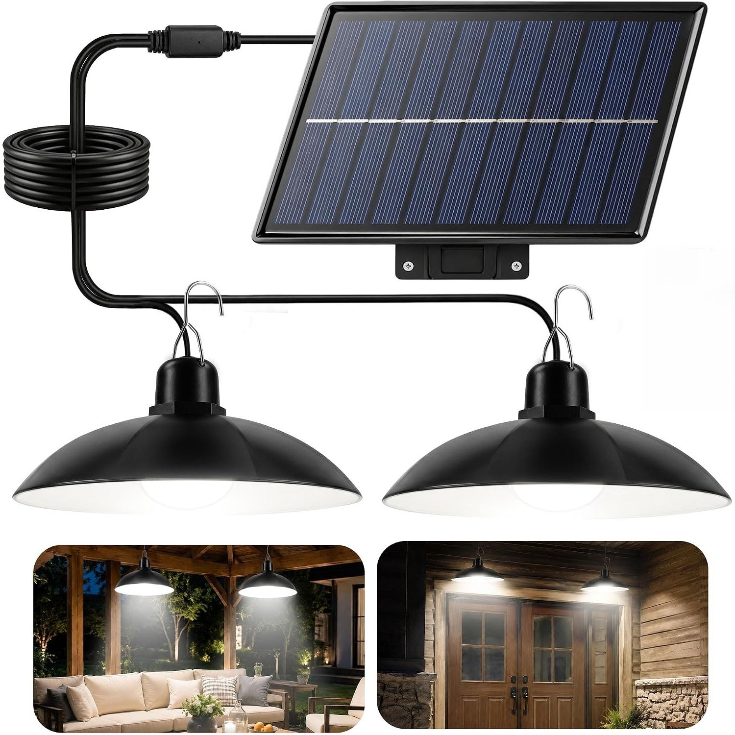 Solar Shed Light Single/Double Head Waterproof Hanging Solar Lamp Patio Gazebo